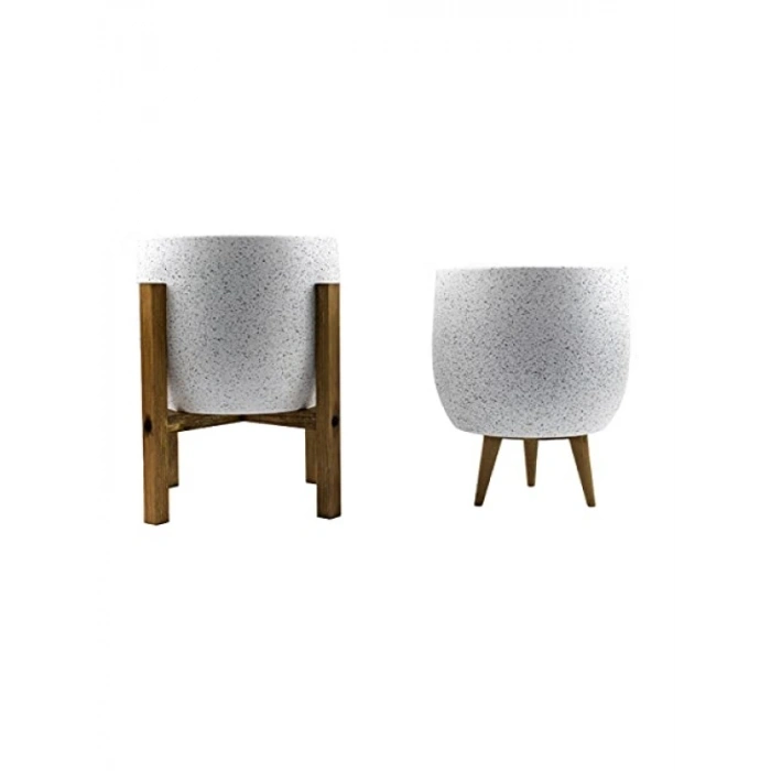 Beyaz Granit Toprak Saksı İkili Set - 3 Ayaklı ve 4 Ayaklı - 19 CM