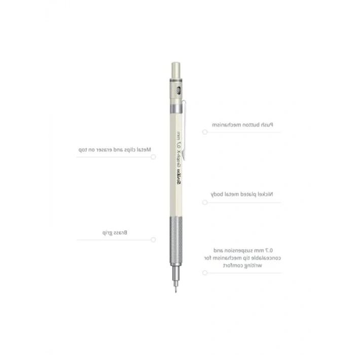 Beyaz Mekanik Kurşun Kalem, 0.7 mm, Metal Gövde