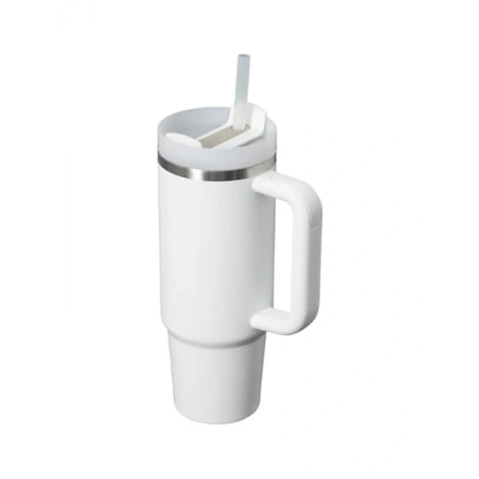 Beyaz Pipetli Termos Bardak - 0.89 Litre, Vakumlu Yalıtım Teknolojisi