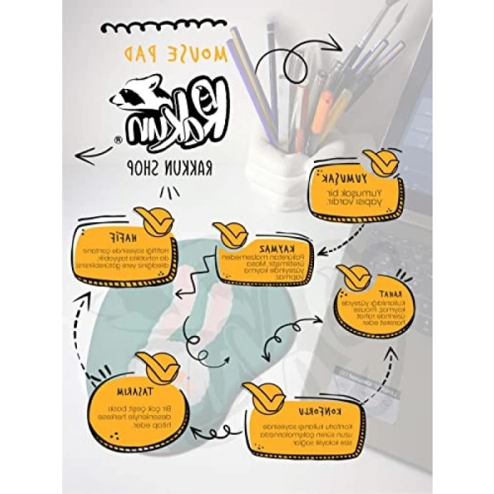 Bilek Destekli Mouse Pad, Yumuşak Doku ve Kaymaz Alt Yüzey