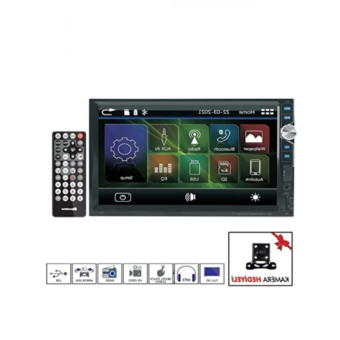 Bluetoothlu 7 Double Din Teyp - Dokunmatik Ekran