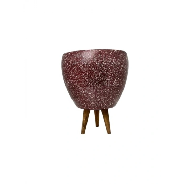 Bordo Granit Desenli 15 cm Toprak Saksı - 3 Ayaklı