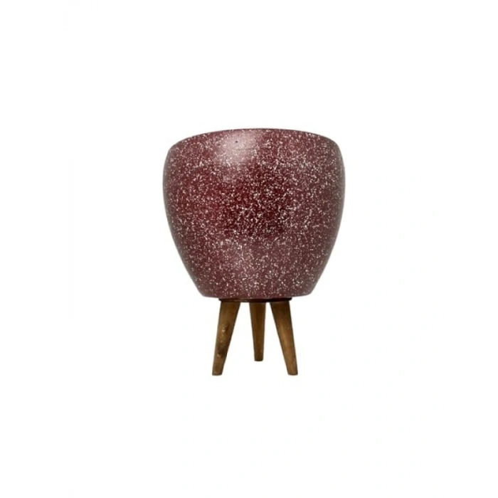 Bordo Granit Desenli 15 cm Toprak Saksı - 3 Ayaklı