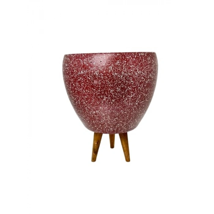 Bordo Granit Desenli 15 cm Toprak Saksı - 3 Ayaklı