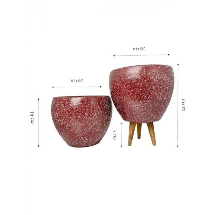 Bordo Granit Toprak Saksı - İkili Set