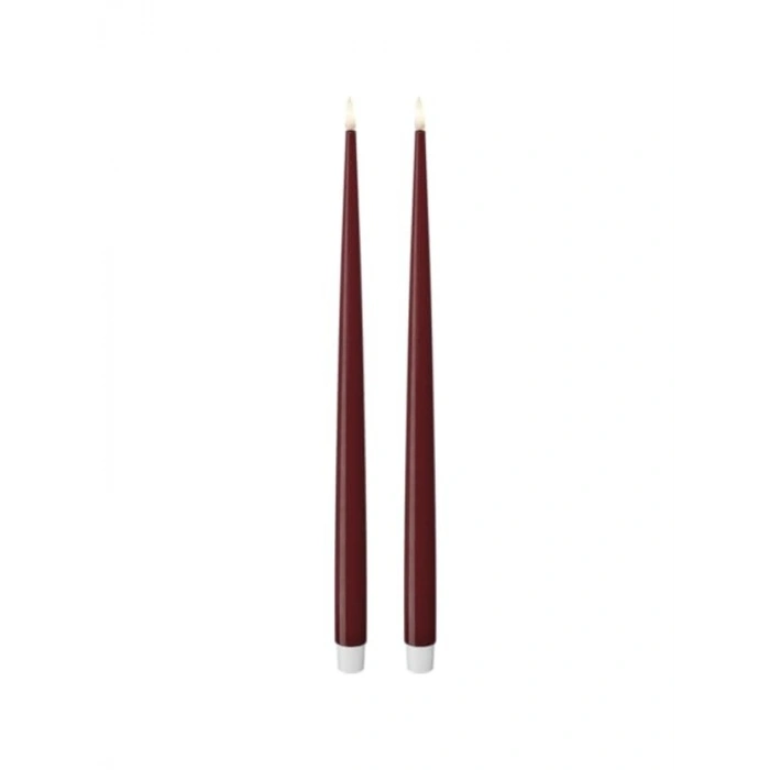 Bordo Renkli 2li Led Mum Seti - 38 cm