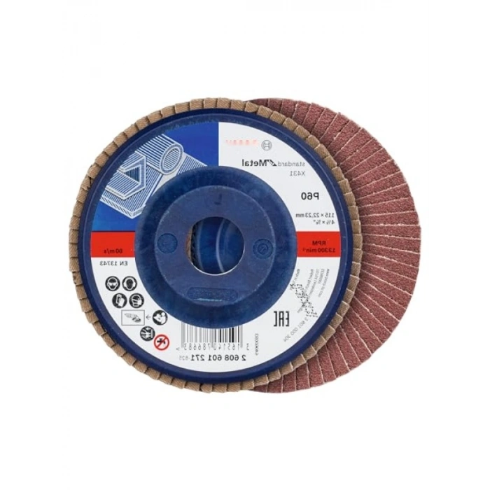Bosch Professional 3 Adet Flap Disk Seti X431 Standard for Metal, Çelik ve Paslanmaz Çelik Taşlama için, Açılı, 115 mm, Kum Kalınlığı 40/60/80, Küçük Avuç Taşlama Makineleri için Uygundur