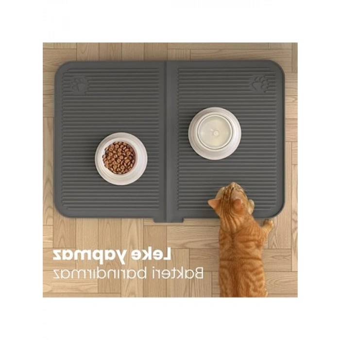 Büyük Boy Silikon Kum ve Mama Matı - Antrasit Renk
