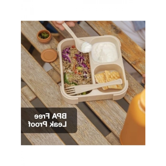 Çatal ve Kaşıklı Bento Beslenme Kutusu Seti - Caramel
