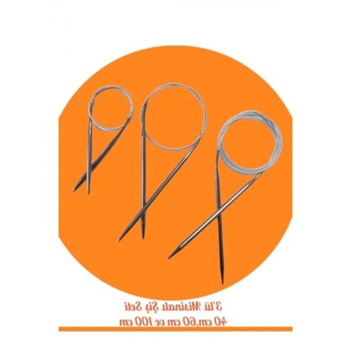 Çelik Telli Misinalı Örgü Şişi Seti - 40cm, 60cm ve 100cm Uzunluk (3lü Set)