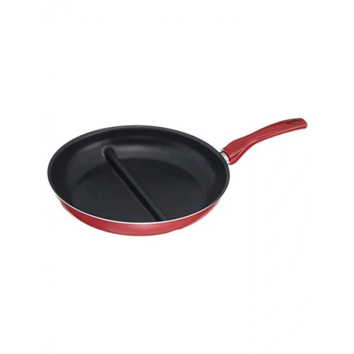 Çift Bölmeli Yapışmaz Tava - 30 cm, Kırmızı