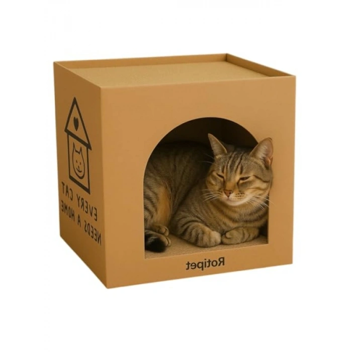 Çift Fonksiyonlu Karton Kedi Evi ve Tırmalama Kutusu - 32x32x32 cm