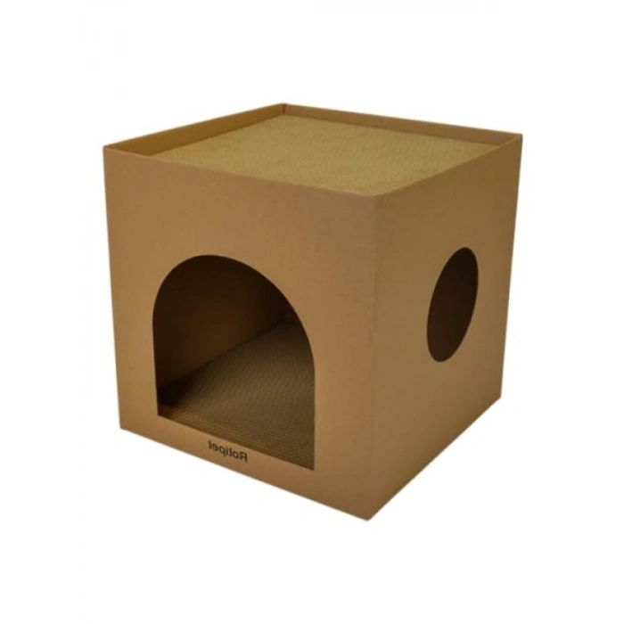 Çift Fonksiyonlu Karton Kedi Evi ve Tırmalama Kutusu - 32x32x32 cm