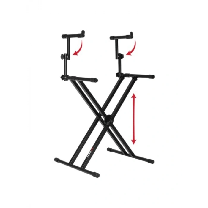 Çift Katlı X Tarzı Klavye Standı (Yükleme Kapasitesi: 79,4 kg | Üst Kat: 34 kg)