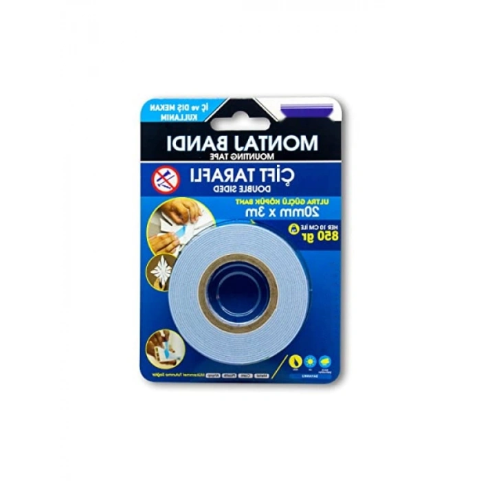 Çift Taraflı Montaj Bandı - 20mm x 3mt, Yüksek Yapışkan