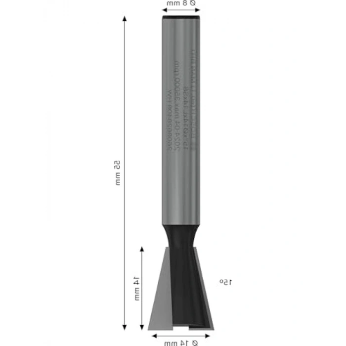 Çinko Freze Ucu, 8 Mm, 14 Mm Çap, 15° Açı