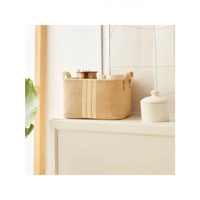 Çizgili Jüt Sepet - 30 x 21 x 18 cm Boyutlarıyla
