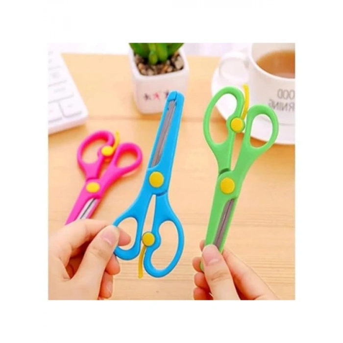 Çocuklar için Güvenli Korumalı Okul Makası, Ergonomik Tasarım, Pembe-Sarı