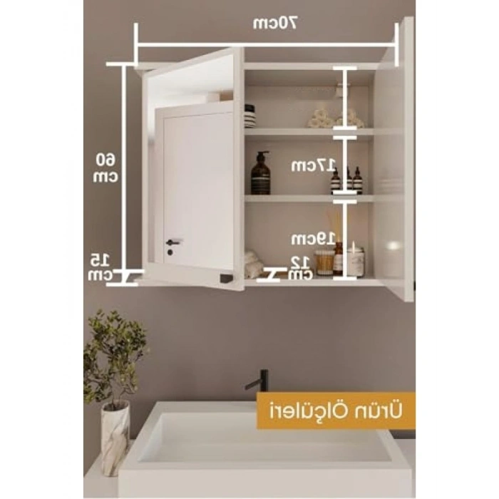 Çok Amaçlı 2 Kapaklı Beyaz Banyo Dolabı