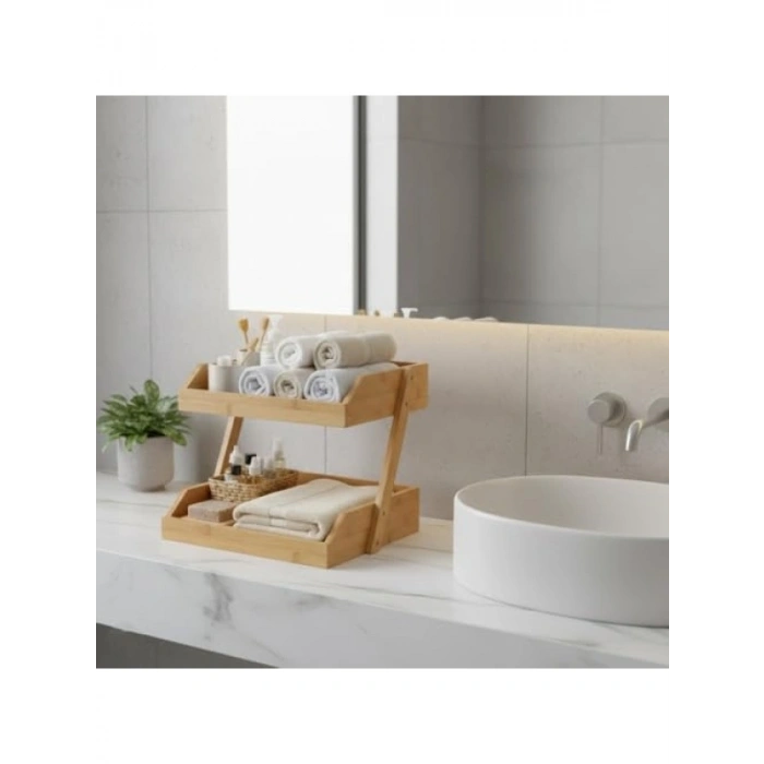 Çok Amaçlı Bambu Organizer Raf - 2 Katlı (26x32x23 cm)