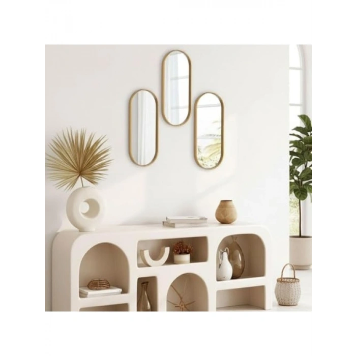 Çok Amaçlı Gold Oval Ayna ve Sunum Tepsisi (12x30 cm)