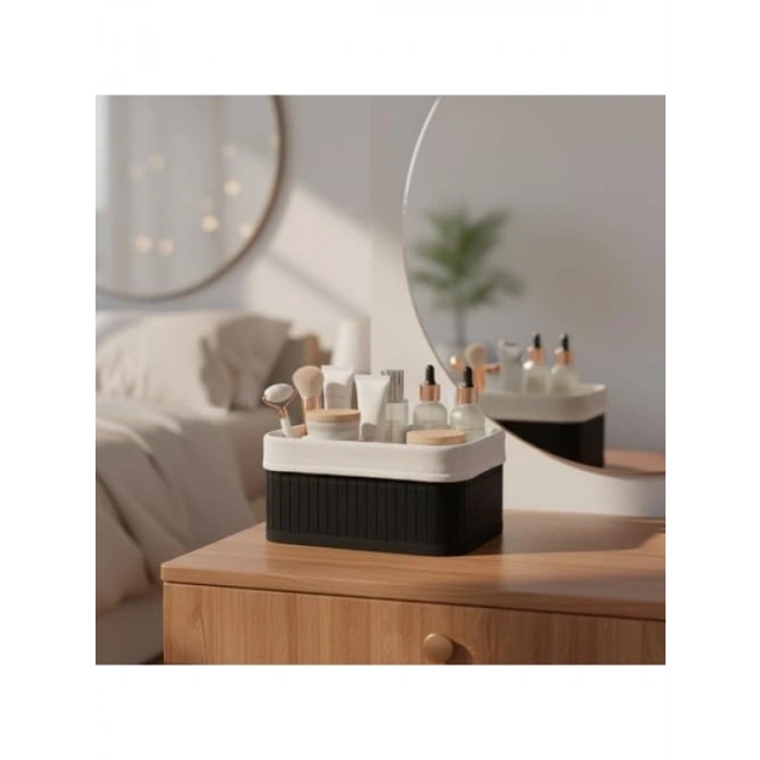 Çok Amaçlı Siyah Bambu Düzenleyici ve Saklama Sepeti - 20x15x10 cm