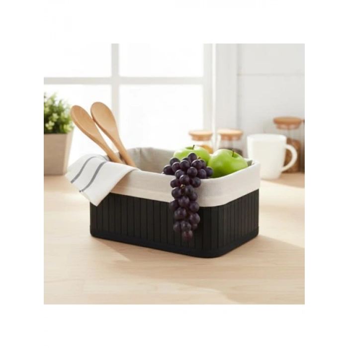 Çok Amaçlı Siyah Bambu Düzenleyici ve Saklama Sepeti - 20x15x10 cm