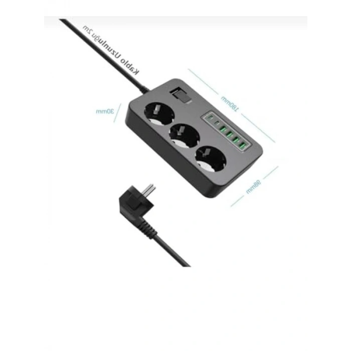 Çoklu Priz, 3 AC Soket + 5 USB Portu