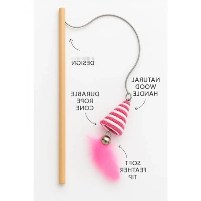 Dayanıklı Kedi Oltası - Koni Uçlu, Tüylü Oyun Çubuğu