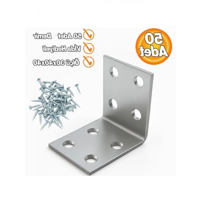 Dayanıklı Metal L Demir Köşebent Seti (30x40x40 mm, 50 Adet)