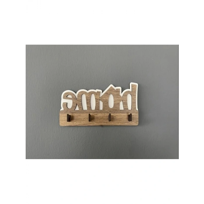Dekoratif Ahşap Duvar Askısı, 4 Kancalı, 17x9 cm, Kahverengi