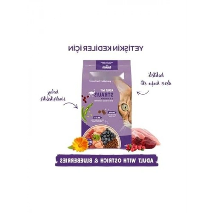 Devekuşu ve Yaban Mersini İçeren Kuru Kedi Maması, 8 kg