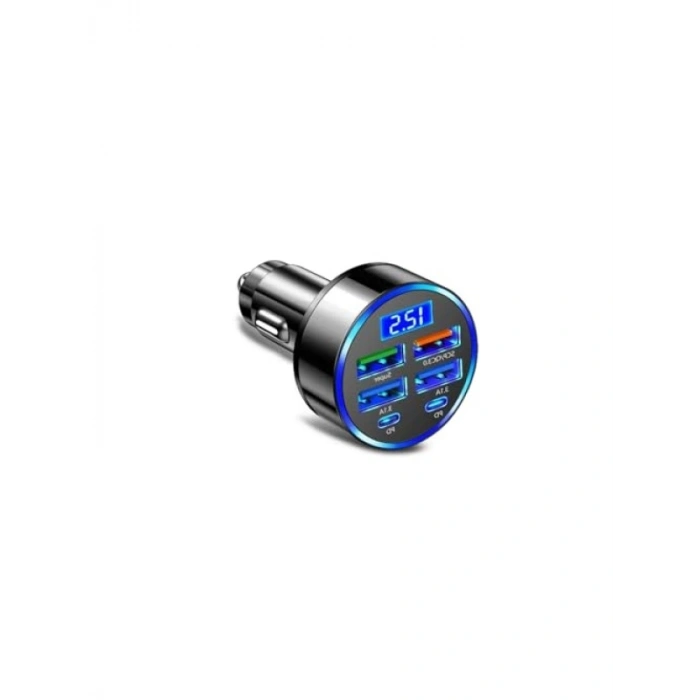 Dijital Ekranlı Araç Şarj Cihazı - 4 USB, Hızlı Şarj Özelliği