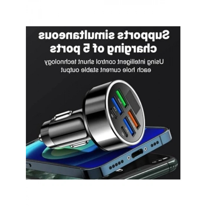 Dijital Ekranlı Araç Şarj Cihazı - 4 USB, Hızlı Şarj Özelliği