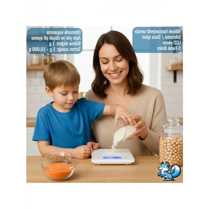 Dijital Mutfak Tartısı - 10kg Kapasite, Temperli Cam, LCD Ekran