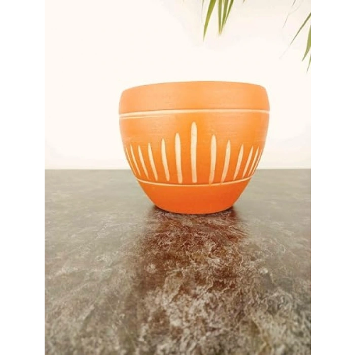 Dik Çizgi Desenli 15 Cm Terrakota Saksı