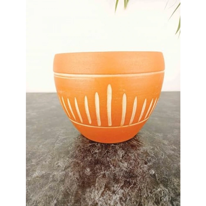 Dik Çizgi Desenli 15 Cm Terrakota Saksı