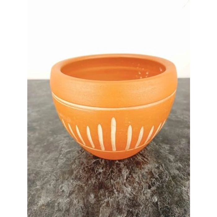 Dik Çizgi Desenli 15 Cm Terrakota Saksı