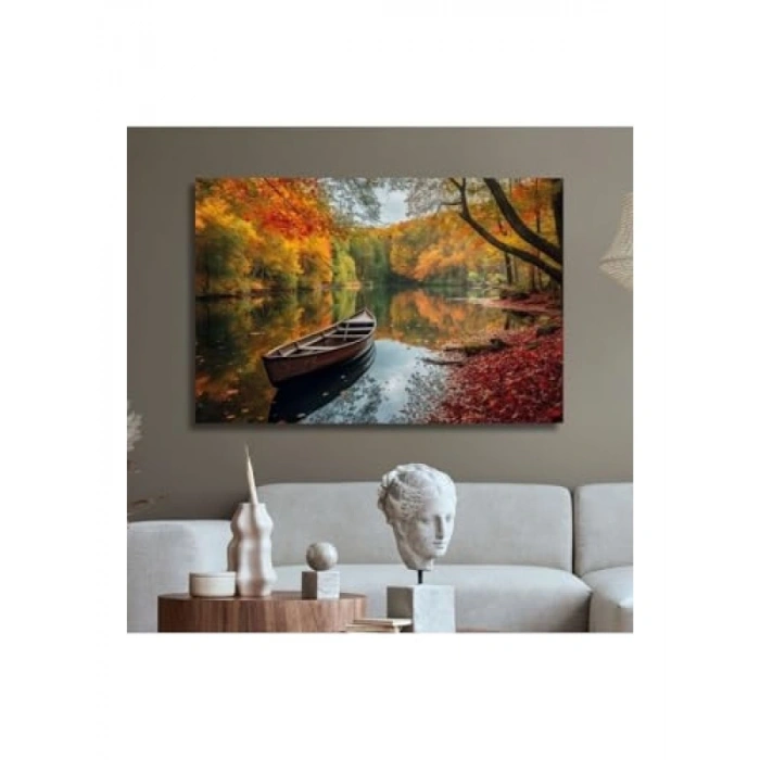 Dikdörtgen Kanvas Duvar Tablosu - Sandal ve Göl Manzarası (100 x 70 cm)