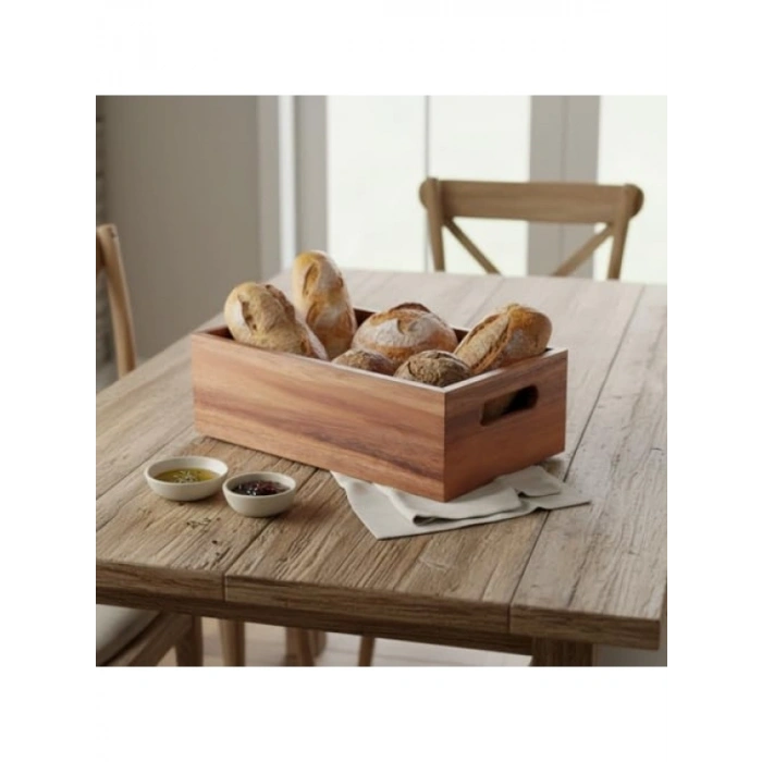 Doğal Ahşap Ekmeklik ve Çok Amaçlı Organizer Kutu – 25x14x8 cm