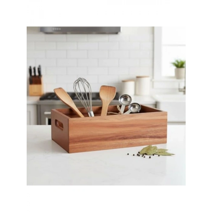 Doğal Ahşap Ekmeklik ve Çok Amaçlı Organizer Kutu – 25x14x8 cm