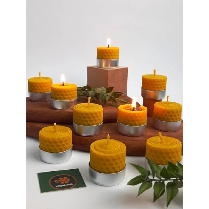 Doğal Balmumu ile Yapılmış 12 Adet Sarma Tealight Mum