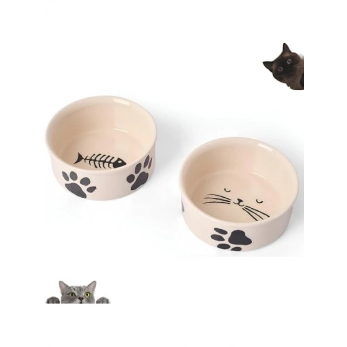 Doğal Hijyenik Seramik Kedi Mama ve Su Kabı Seti (2 Adet)
