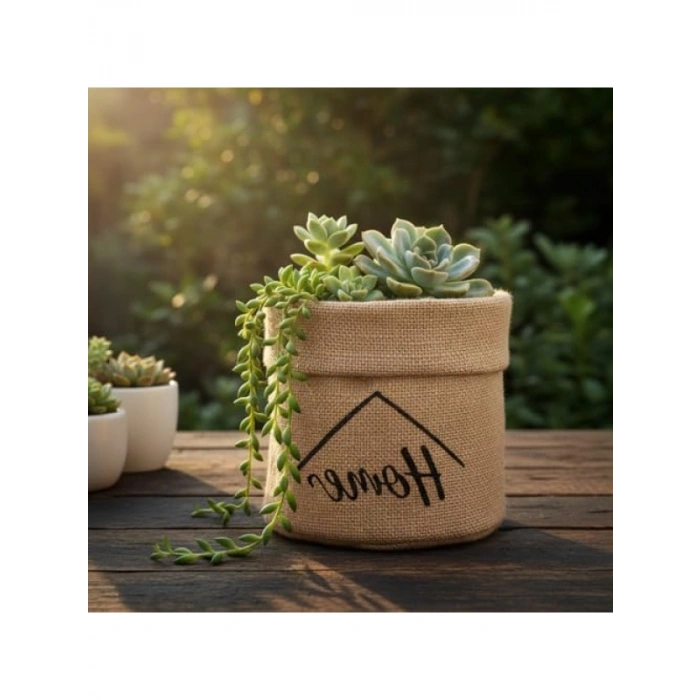Doğal Jüt Saksı Kılıfı, 14cm Çap, 15cm Yükseklik