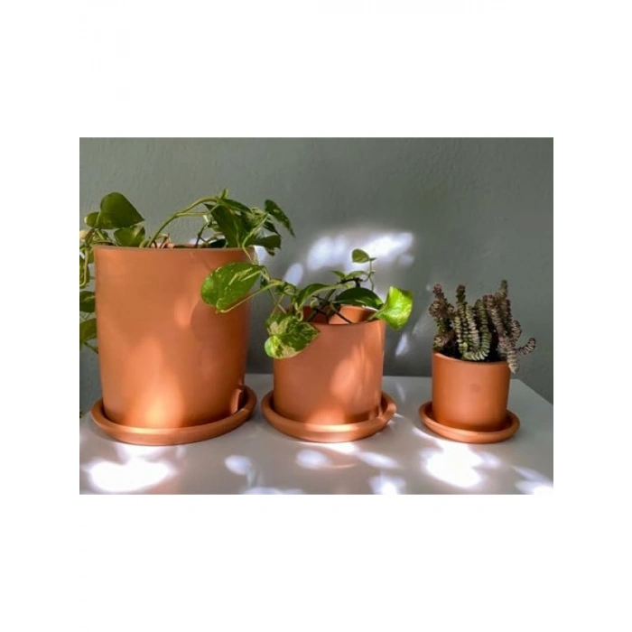 Doğal Terracotta Saksı ve Tabak - Pembenin Tonları (Küçük)
