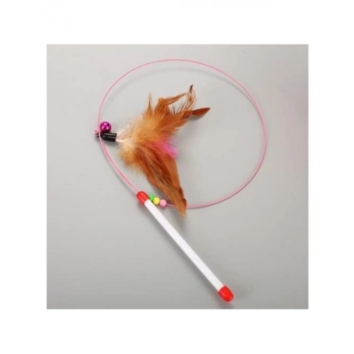 Doğal Tüylü Kedi Oltası - İnteraktif Zilli Oyuncak, 90 cm Uzunluk
