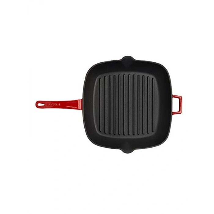 Döküm Izgara Tava - Metal Saplı - 28x28 cm - Kırmızı