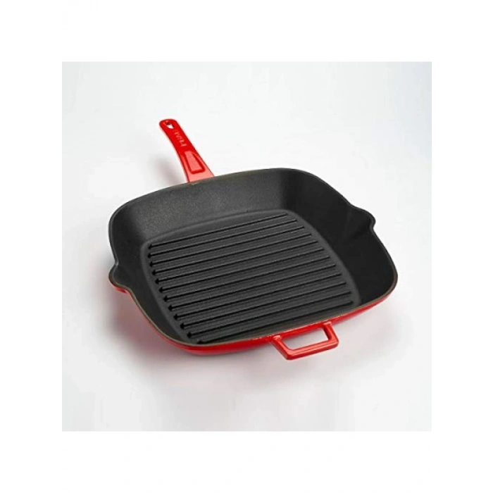 Döküm Izgara Tava - Metal Saplı - 28x28 cm - Kırmızı