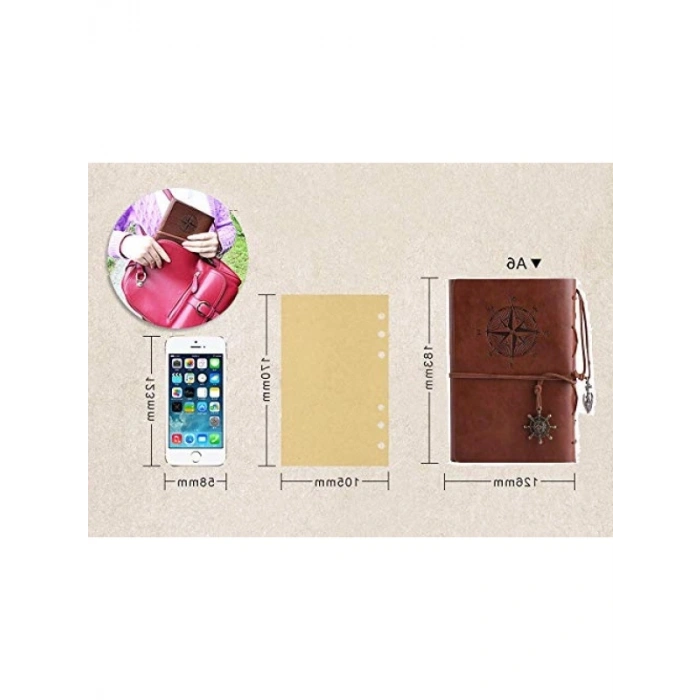 Doldurulabilir Vintage Seyahat Defteri, PU-Deri, Boş Sayfa