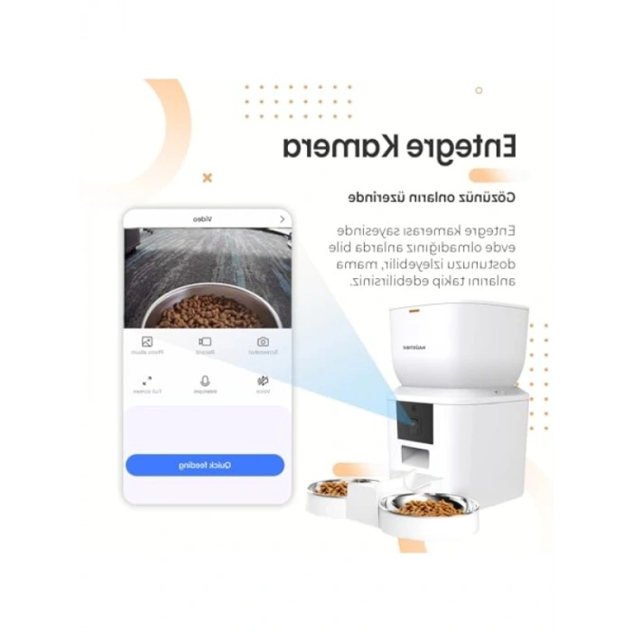 Dual Kameralı Akıllı Kedi Köpek Mama Kabı - 4lt Kapasite, Uzaktan Kontrol